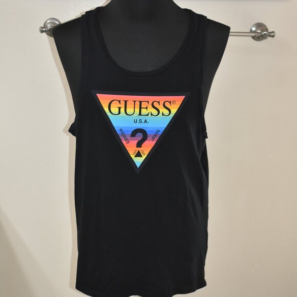 Guess Mens Graphic Tee Sleevess  Tank Top T-Shirt lgbtq Pride Rainbow Sz Medium - Picture 1 of 9